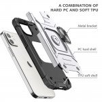 Wholesale Cube Style Armor Case with Rotating Ring Holder, Kickstand and Magnetic Car Mount Plate for iPhone 12 Pro Max 6.7 (Silver)